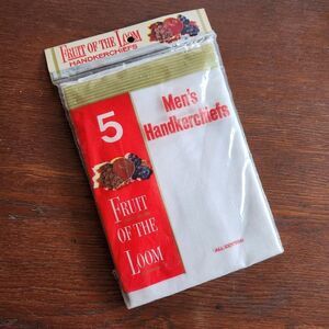 NEW Vintage Fruit Of The Loom Mens Cotton Solid White Striped Handkerchiefs NOS